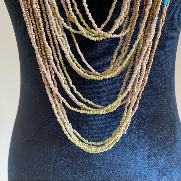 Drape Bead Necklace, Gold Turquoise, 22in - Picture 7 of 14